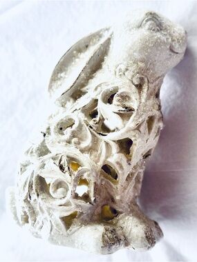 Shabby Chic White Filigree Rabbit Decor Sparkling Easter Bunny